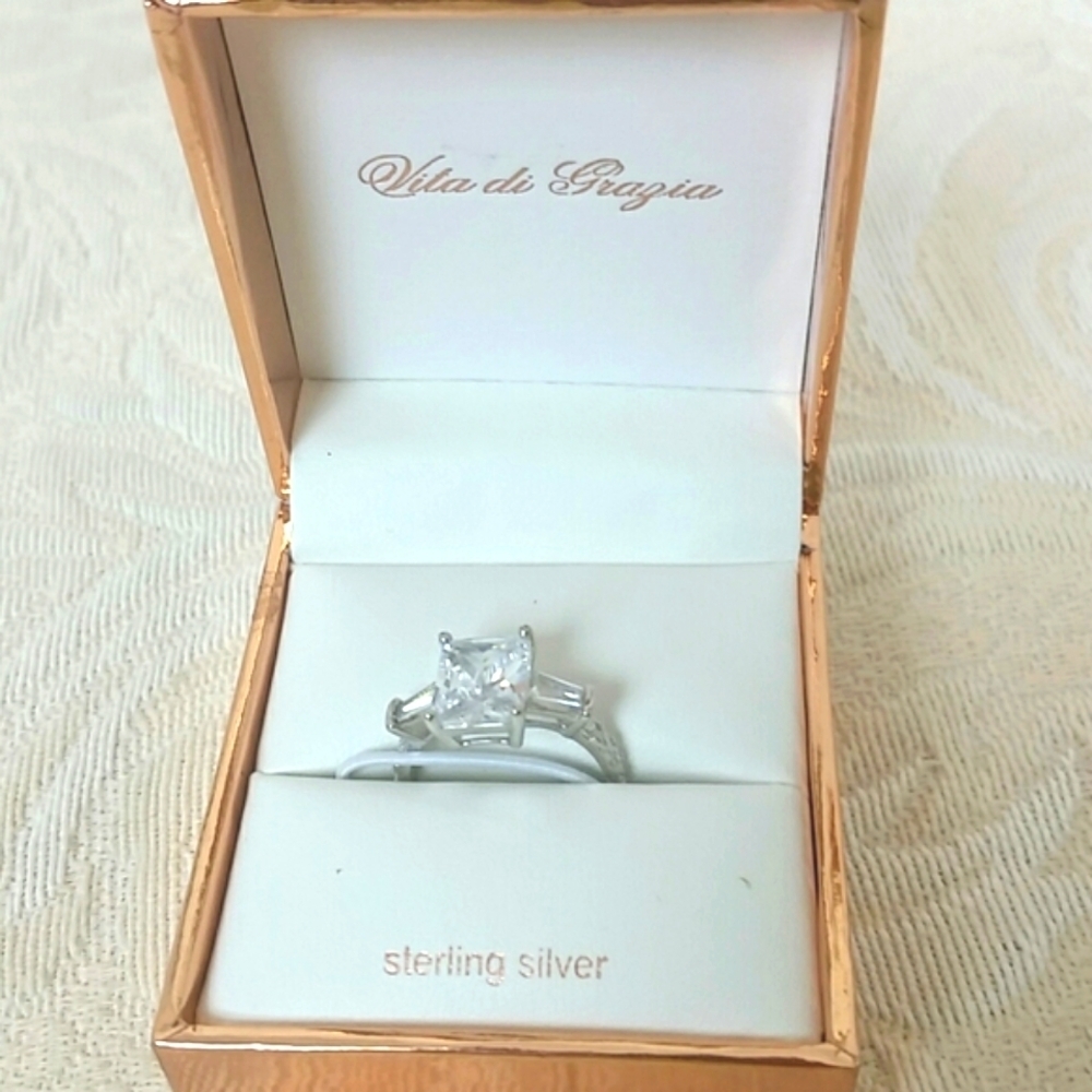 Ring Sterling Silver Emerald Cut cubic zirconia cz